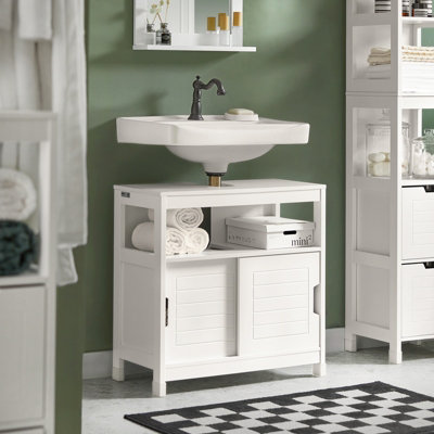 Sobuy Frg128-WUnder Sink Bathroom Storage Cabinet With Shelf And Double Sliding Door,white,w30Xd60Xh61 from B&Q