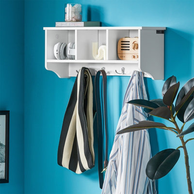 Sobuy Frg48-WWall Coat Rack Wall Display Storage Unit With 3 Components 4 Hooks,white,w61Xd15Xh23 from B&Q