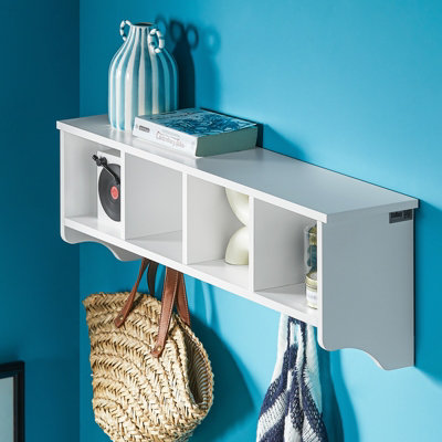 Sobuy Frg48-L-WWall Coat Rack Wall Display Storage Unit With 4 Components 5 Hooks,white,w72Xd15.5Xh23 from B&Q