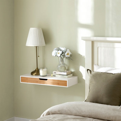 Sobuy Frg93-Nw,modern Wall Mounted Shelf Floating Shelf With Drawer For BedroomHallway & Living Room,white & Nature from B&Q
