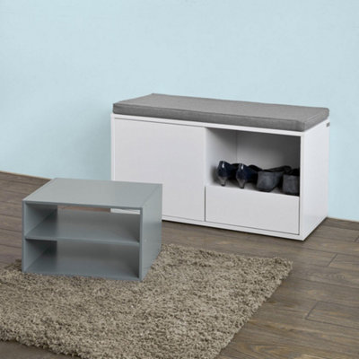 Sobuy Fsr37-WHallway Shoe Cabinet Shoe RackShoe Storage Bench With Removable Seat Cushion,white,w80Xd35Xh46 from B&Q