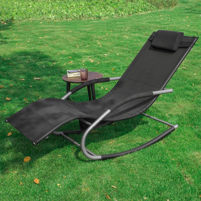 Sobuy Ogs28-SchOutdoor Garden Rocking Sun Lounger Recliner Relaxing Chair With Headrest And Side BagBlack,w147Xd63Xh85 from B&Q