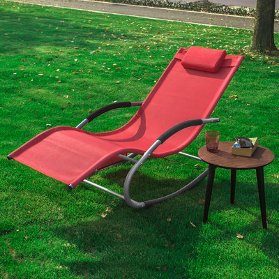 Sobuy Ogs28-ROutdoor Garden Rocking Sun Lounger Recliner Relaxing Chair With Headrest And Side BagRed,w147Xd63Xh85 from B&Q