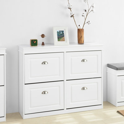 Sobuy Shoe Cabinet With 4 Flip Doors 41.3X9.4X32.7 Inch Fsr79-WWhite from B&Q