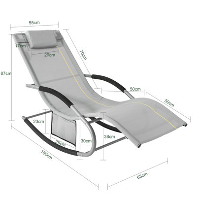 Sobuy Ogs28-HgOutdoor Garden Rocking Sun Lounger Recliner Relaxing Chair With Headrest And Side BagGrey,w147Xd63Xh85 from B&Q