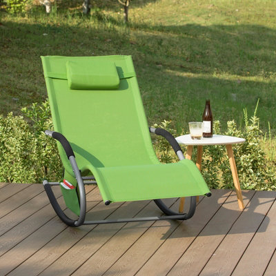 Sobuy Ogs28-GrOutdoor Garden Rocking Sun Lounger Recliner Relaxing Chair With Headrest And Side BagGreen,w147Xd63Xh85 from B&Q