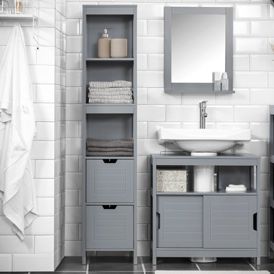 Sobuy Tall Bathroom Storage Cabinet - Grey - Image 4