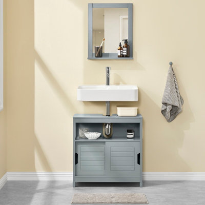 Sobuy Frg128-SgUnder Sink Bathroom Storage Cabinet With Shelf And Sliding DoorsGrey,w60Xd30Xh60 from B&Q