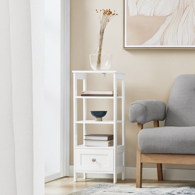 Sobuy Fbt91-WSide Table End Table Bedside Table With 3 Shelves And 1 Drawer,white,w30Xd28Xh74