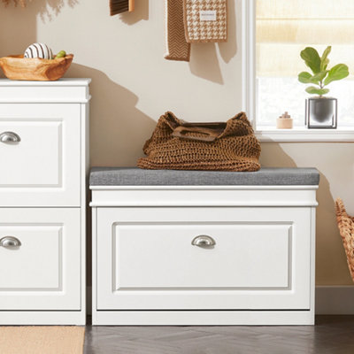 Sobuy Shoe Cabinet With Flip Drawer And Seat Cushion Load Capacity 150 Kg Fsr82-L-WWhite from B&Q