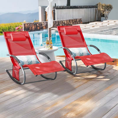 Sobuy Ogs28-Rx2Set Of 2 Outdoor Garden Rocking Sun Lounger Recliner Relaxing Chair With Headrest And Side BagRed from B&Q