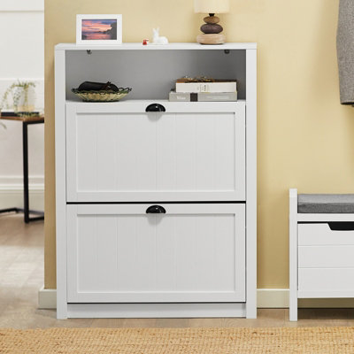 Sobuy Fsr87-WShoe Cabinet Shoe Rack Shoe Cupboard With 1 Storage Compartment And 2 Drawers,white,w80Xd24Xh110