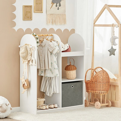 Sobuy Kmb40-WKids Wardrobe With Hanging Rail  Kids Wardrobe For Bedroom With Storage Box And 3 Hooks Small Closet,white from B&Q