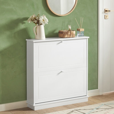 Sobuy Fsr99-WSlim Shoe Cabinet Shoe Storage Rack 2 Flip Drawers Narrow Cupboard OrganizerWhite from B&Q