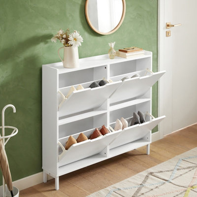 Sobuy Fsr100-WNarrow Shoe Rack Shoe Cabinet With 4 Flip Drawers Slim Wooden Storage Cupboard,white,w100Xd19Xh90.5 from B&Q