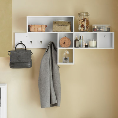 Sobuy Fhk17-WWall Coat Rack Wall Shelf Wall Storage Unit Hallway Coat Rack,white,w110Xd15Xh53 from B&Q