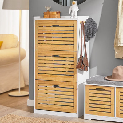 Sobuy Fsr108-NwShoe Cabinet Shoe Rack Shoe Storage Cupboard Organizer With 3 Drawers ,w55Xd30Xh112