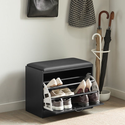 Sobuy Fsr16-SchHallway Shoe Bench Shoe Cabinet With Flip-Drawer And Removable Seat CushionBlack,w60Xd30Xh48 from B&Q