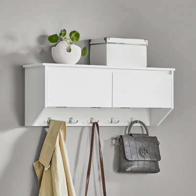 Sobuy Fhk24-WWall Coat Rack Wall Shelf Wall Storage Cabinet Hallway Coat Rack,white,w80Xd20Xh30 from B&Q