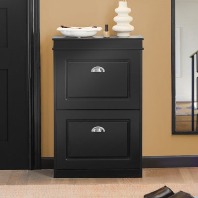 Sobuy Fsr78-SchShoe Rack Cabinet Mdf Wooden Cupboard With 2 Flip Drawers Slim Shoe Storage Unit,black,w53.5Xd24Xh82.5 from B&Q