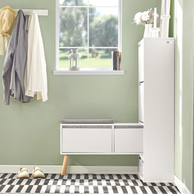 Sobuy Fsr134-WShoe Cabinet Shoe Rack Cupboard Organizer With Storage Bench,white,w124Xd24Xh114.5