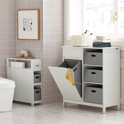 Sobuy Bzr77-WLaundry Cabinet Freestanding Bathroom Cabinet With Laundry Basket Storage Uint With Drawers,white from B&Q
