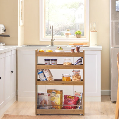 B&Q -  Nsr01-Pf,serving Trolley 4 Tier Slide Out Shelf Mobile Storage Rack,w60Xd18Xh81