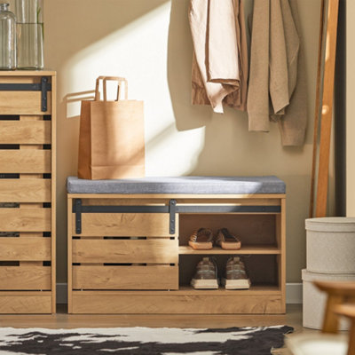 Sobuy Fsr120-N,shoe Bench With 2 Doors Wood Vintage,wood Veneer,w80Xd35Xh48 from B&Q