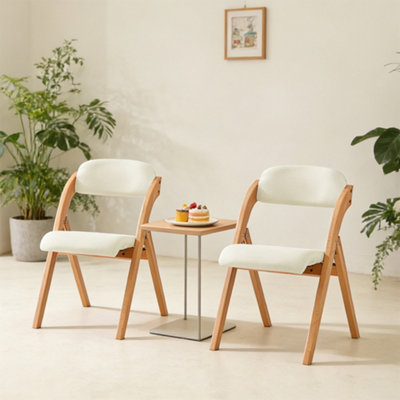 B&Q -  Fst92-Wx2,set Of 2 Folding Chair Wooden Padded Seat  Dining Chair,white,w47Xd51Xh78