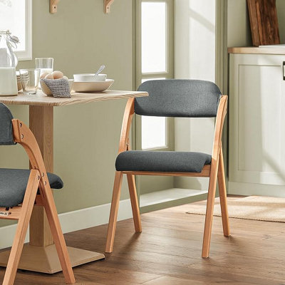 B&Q -  Fst92-Sg,folding Chair Padded Wooden Dining Office Desk Chair,grey,w47Xd51Xh78