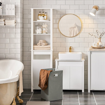 Sobuy Bzr102-WBathroom Tall Cabinet With Laundry Basket Narrow Bathroom Storage Cabinet,white,w45Xd35Xh170 from B&Q