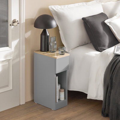 Sobuy Fbt111-HgSlim Bedside Table Bedside Cabinet Narrow Side Table Nightstand With Drawer And Shelf For BedroomGrey from B&Q