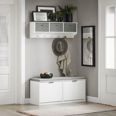 Sobuy Fsr147-WHallway Shoe Bench Shoe Rack Shoe Cabinet With Seat Cushion,white,w105Xd35Xh48 from B&Q