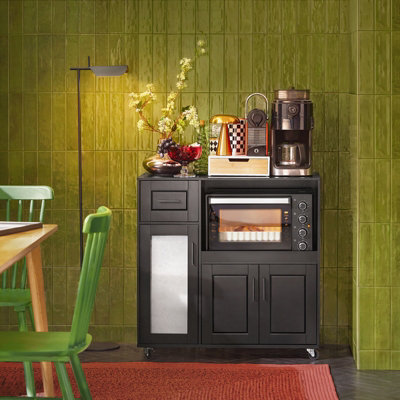 Sobuy Fsb78-SchSideboard Microwave Cabinet Dining Room Cupboard Kitchen TrolleyBlack,w88.5Xd40Xh89 from B&Q