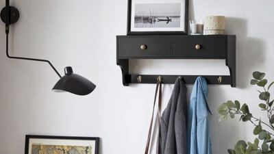 Sobuy Frg178-SchWall Coat Rack Wall Shelf Wall Cabinet Wall Storage UnitBlack,w60Xd14.5Xh27 from B&Q