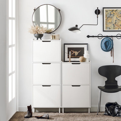 Sobuy Fsr151-H-WNarrow Shoe Rack With 3 Flip Drawers Slim Wooden Shoe Storage Cupboard,white,w50.5Xd19Xh129