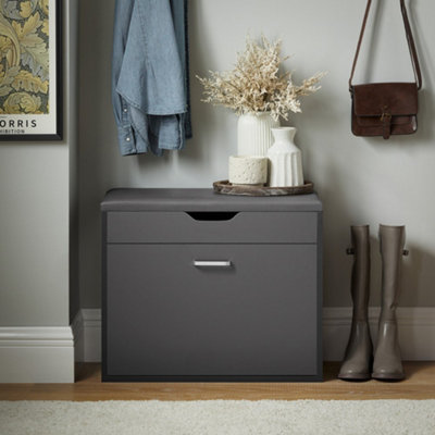 Sobuy Fsr95-Hg,shoe Bench Shoe Cabinet With Folding Padded Seat & Flip Drawer,grey,w60Xd30Xh49