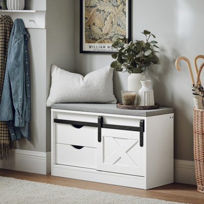 Sobuy Fsr153-WHallway Shoe Bench Shoe Rack Shoe Cabinet With A Sliding Door And Seat Cushion,white,w80Xd30Xh49.5 from B&Q