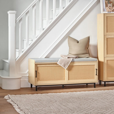 Sobuy Fsr154-NHallway Storage Bench Shoe Bench Shoe Rack Shoe Cabinet With 2 Sliding Doors,wood Veneer,w110Xd40Xh49 from B&Q