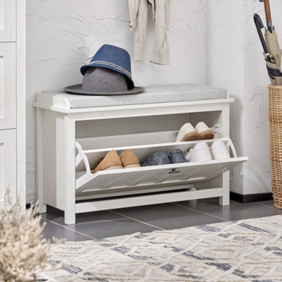 Sobuy Fsr161-WHallway Shoe Bench Shoe Rack Shoe Cabinet With Flip-Drawer And Seat Cushion,white,w80Xd30Xh50 from B&Q