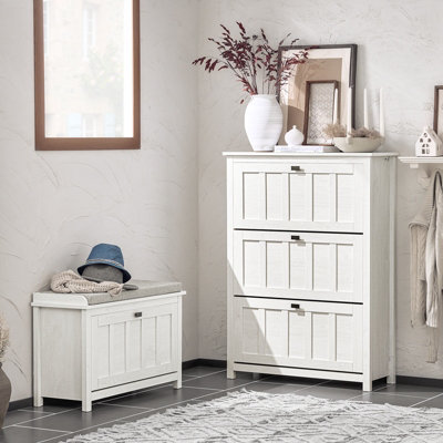 Sobuy Fsr162-WHallway 3 Flip-Drawers Shoe Cabinet Shoe Rack Shoe Storage Cupboard,white,w80Xd30Xh111 from B&Q