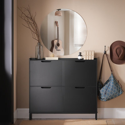 Sobuy Fsr100-SchSlim Wooden Storage Cupboard Shoe Rack Shoe Cabinet With 4 Flip DrawersBlack from B&Q
