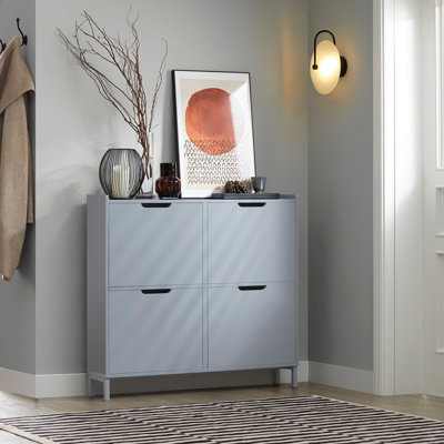 Sobuy Fsr100-HgNarrow Shoe Rack Shoe Cabinet With 4 Flip Drawers Slim Wooden Storage Cupboard,grey,w100Xd19Xh90.5 from B&Q