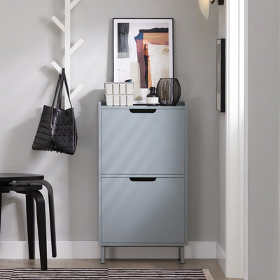 Sobuy Fsr151-Hg,shoe Cabinet Organizer 2 Flip Drawers Storage Cupboard Unit Grey,w50.3Xd17Xh90.5 from B&Q