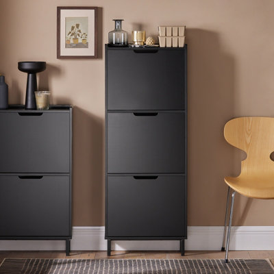Sobuy Fsr151-H-SchNarrow Shoe Rack With 3 Flip Drawers Slim Wooden Shoe Storage Cupboard,black,w50.3Xd19Xh129
