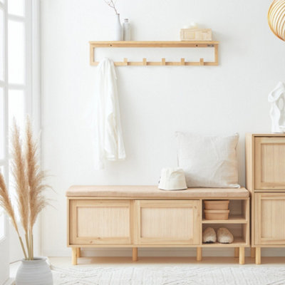 Sobuy Fsr163-NWooden Shoe Storage Bench With Cushion Shoe Rack Cabinet With Sliding Doors For Hallway Or BedroomNatural from B&Q