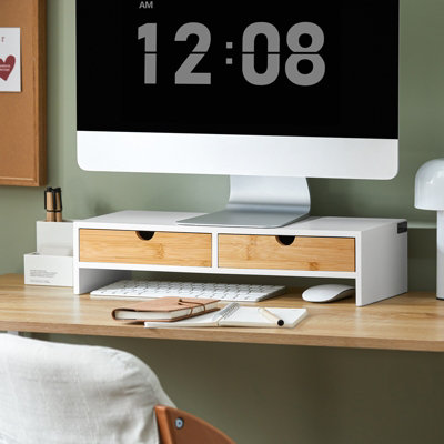 Sobuy Bbf02-NwMonitor Stand Computer Screen Riser Desk Organizer With 2 Drawers,w47Xd18Xh11 from B&Q