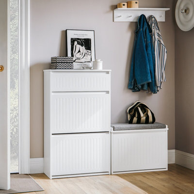 Sobuy Fsr165-W2 Flip-Drawers 1 Pull Out Drawer Shoe Cabinet Shoe Rack Shoe Storage Cupboard,white,w61Xd26Xh100 from B&Q