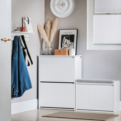 Sobuy Fsr165-K-W2 Flip-Drawers Shoe Cabinet Shoe Rack Shoe Storage Cupboard,white,w61Xd26Xh81 from B&Q