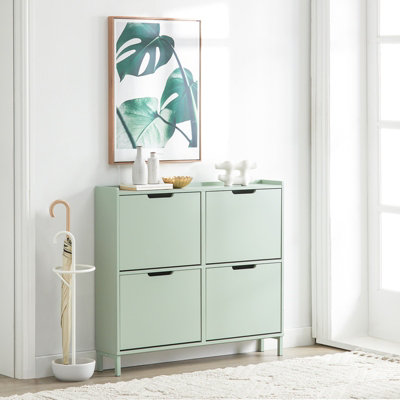 Sobuy Fsr100-GrSlim Wooden Storage Cupboard Shoe Rack Shoe Cabinet With 4 Flip DrawersLight Green from B&Q